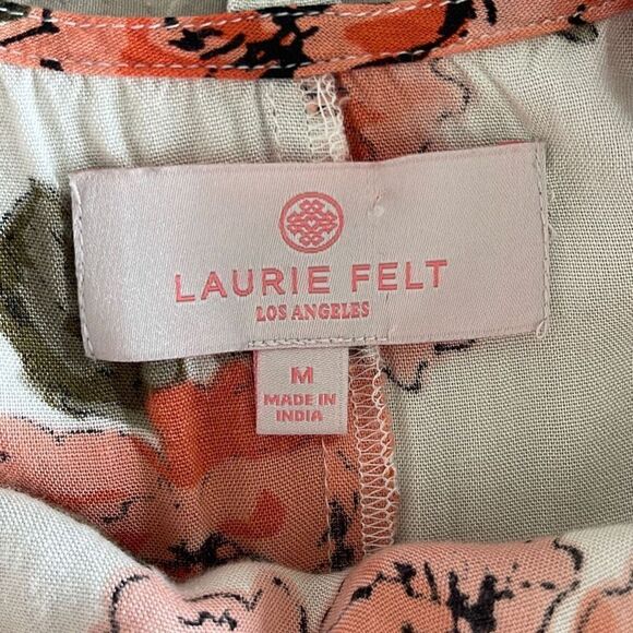 Laurie Felt Floral Drapey‎ Blouse Crochet Size Medium Cream Pink - Picture 6 of 9